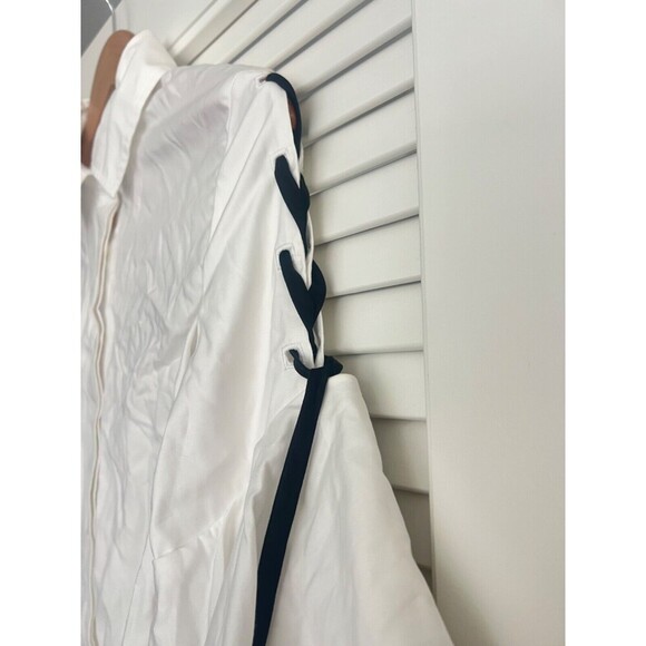 JONATHAN SIMKHAI White Lace Up Bell Sleeve Tier Polin Shirt S Business Office - Picture 6 of 11